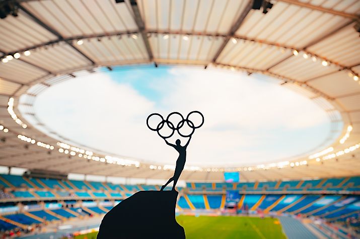 Statue of Athlete Carrying the Olympic Circles. Image by kovop via Shutterstock.jpg