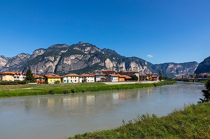 The picturesque view of the Adige River in Italy