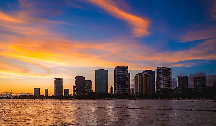 Night scene of Honolulu in Oahu Island, Hawaii, US. Editorial credit: Richie Chan / Shutterstock.com