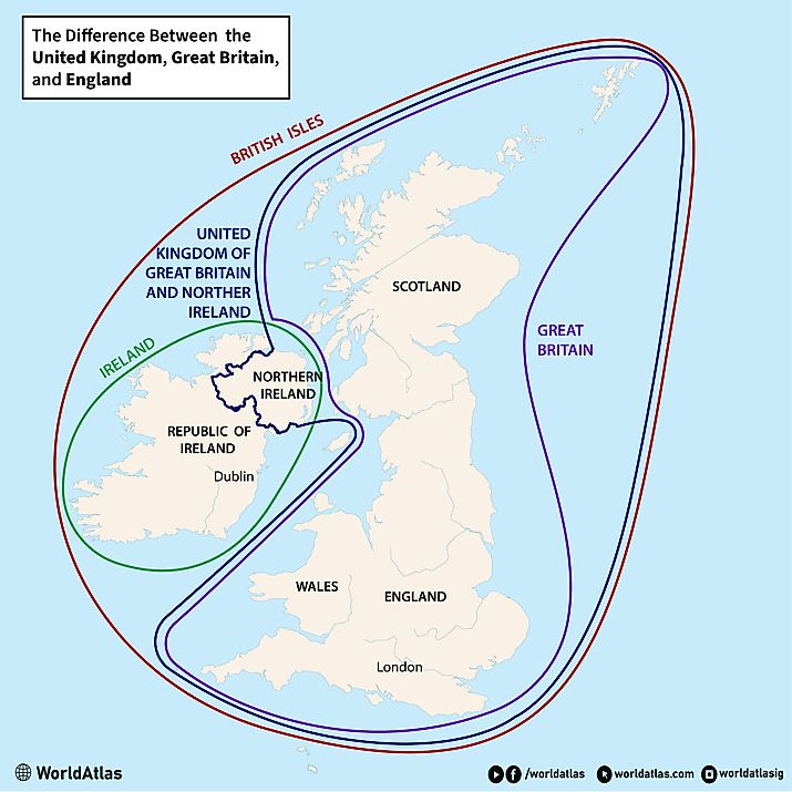 infographic showing what the difference between the United Kingdom, Great Britain, and England is