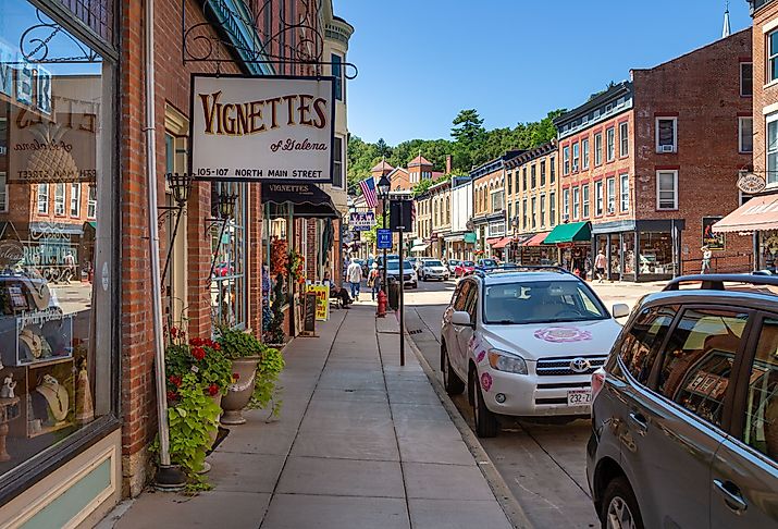 Quaint shops on the Main Street of Galena, Illinois. Image credit Wirestock Creators via Shutterstock