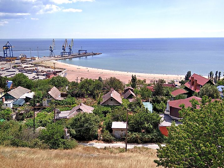 View of the coast of the Azov Sea in Mariupol.