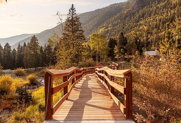 Boardwalk in Taos Ski Valley, New Mexico in fall.