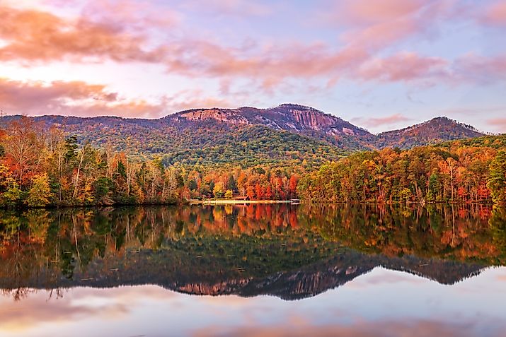 View of Table Rock Mountain with beautiful fall colors near Pickens in South Carolina.