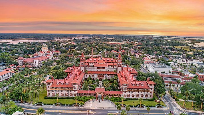 Aerial view of the downtown skyline of St. Augustine, Florida. 