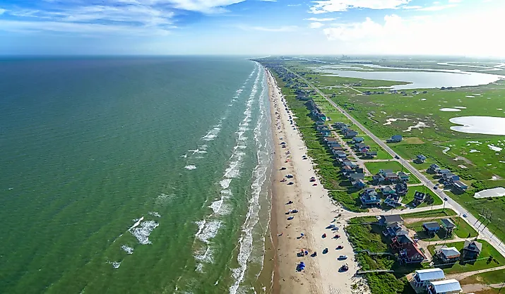 Aerial view of Surfside Beach, Texas.