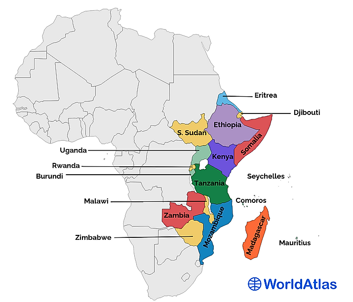 The 18 countries of East Africa