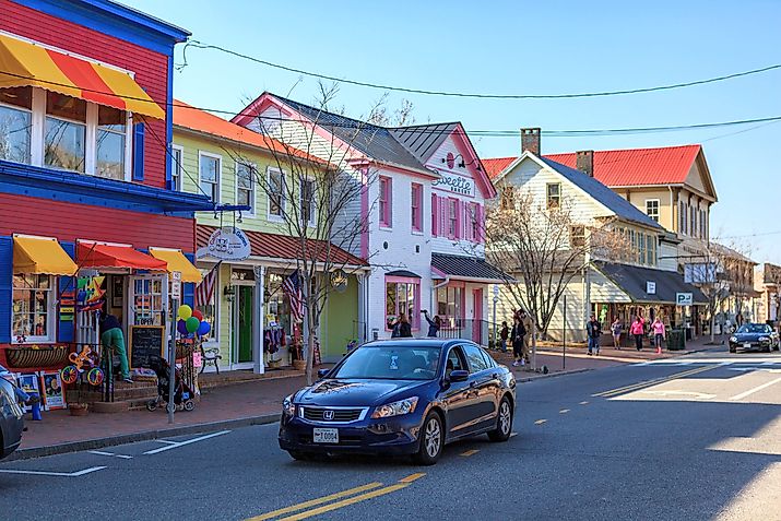 Shops and stores along the main street of St. Michaels, Maryland. Editorial credit: George Sheldon / Shutterstock.com