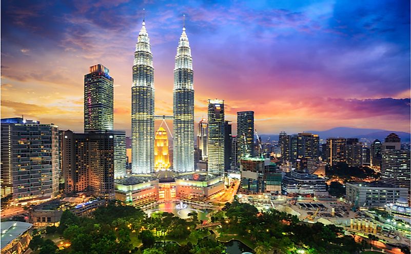 Kuala lumpur city skyline at dusk.