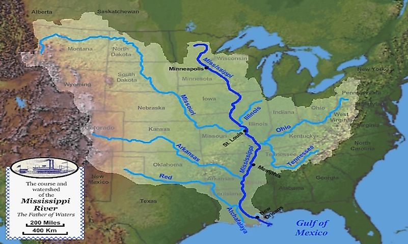 Река миссисипи на контурной карте