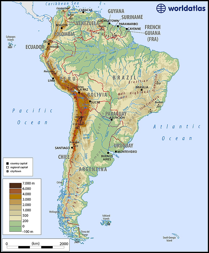 topographic map of latin america South America topographic map of latin america