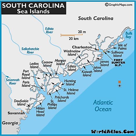 South Carolina Sea Islands Map and Map of the South Carolina Sea ...