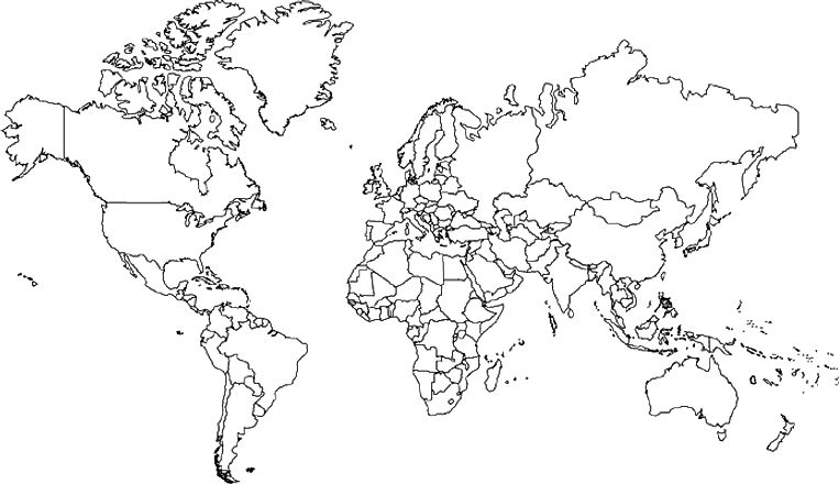 World Map Mercator Projection No Borders in North America