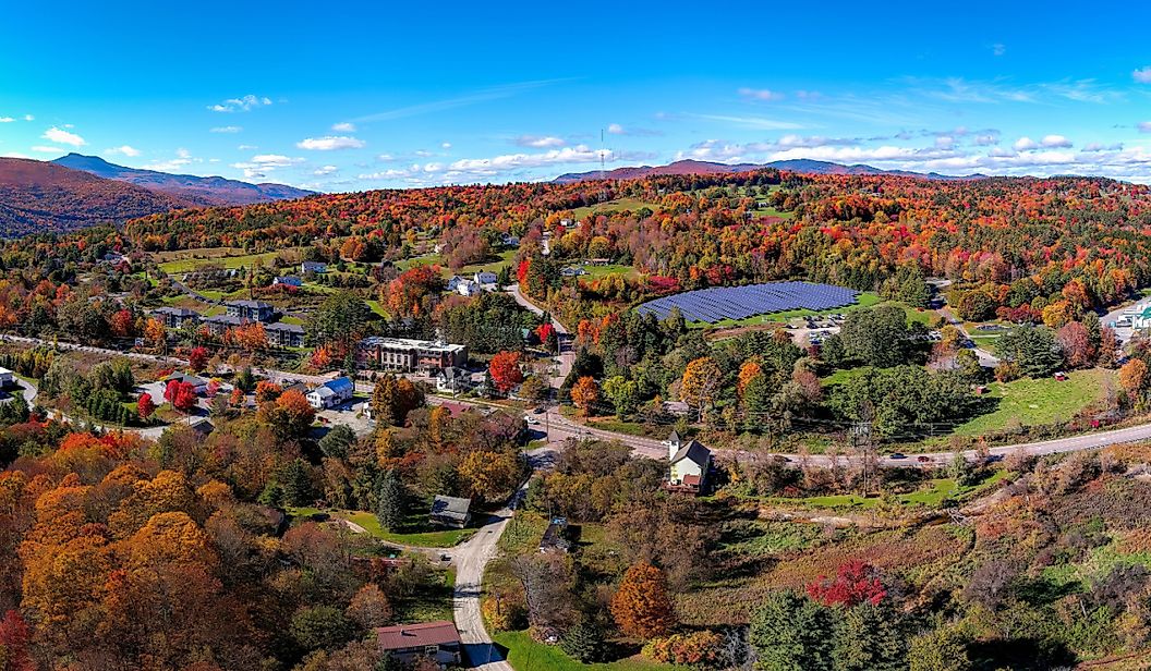 Aerial Panoramic Photo of Waterbury, Vermont.