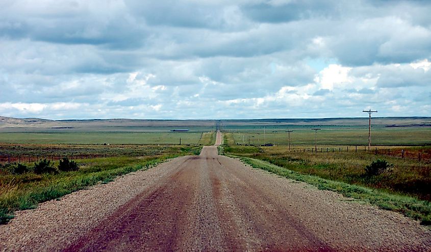 Gravel road leading to the geographical center of the United States outside of Belle Fourche, South Dakota