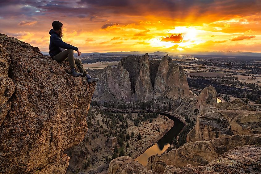 Dramatic sunset over an American mountain landscape in Redmond, Oregon.