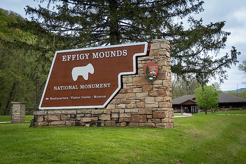 Effigy Mounds National Monument sign. Editorial credit: EWY Media / Shutterstock.com