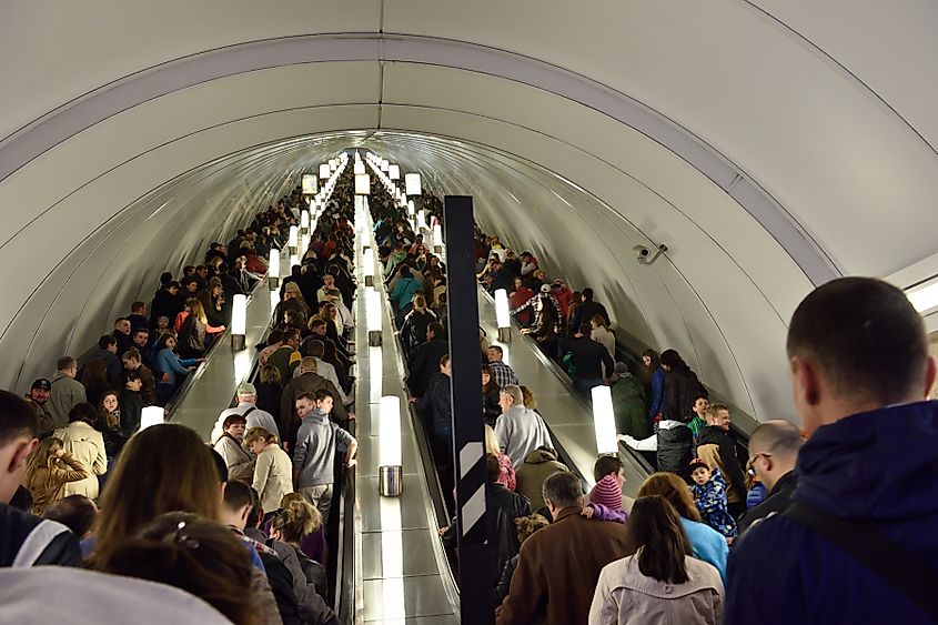 Crowd in the subway station Admiralteyskaya