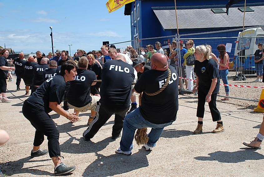 Local pub teams compete in a Tug of War match