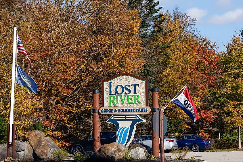 Entrance to Lost River Gorge near Woodstock in New Hampshire.