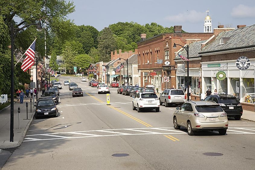 Storefronts in historic Concord, Massachusetts