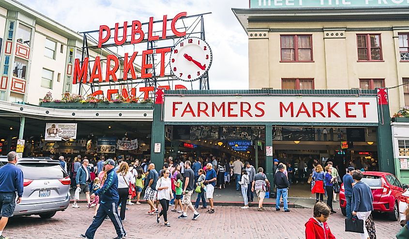 Crowd at the Pike Place Market in Seattle, Washington. 