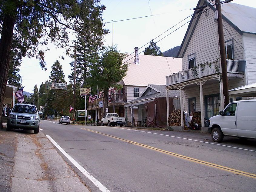 View of the main street in Sierra City, California.