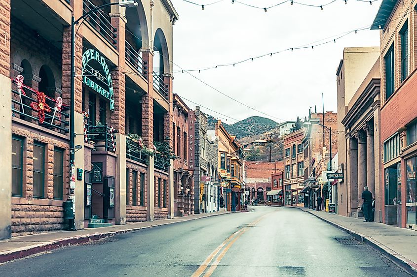 Downtown Bisbee, Arizona, in the Mule Mountains.