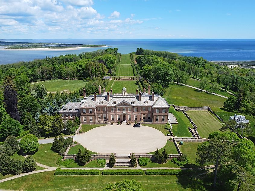 Historic mansion Castle Hill on the Crane Estate was built in 1926 with Tudor Revival style at the Ipswich Bay in town of Ipswich, Massachusetts