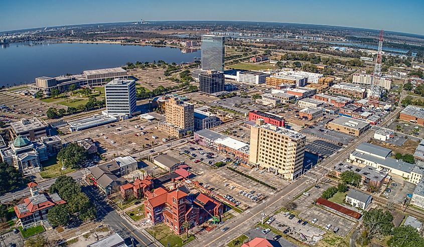 Aerial vie of the eastern town of Lake Charles, Louisiana