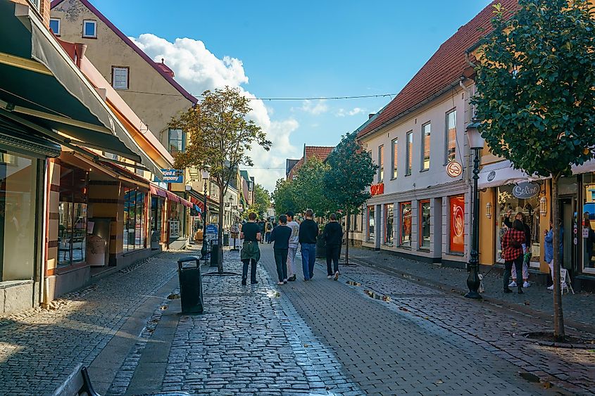 Main shopping street in Ystad, Sweden