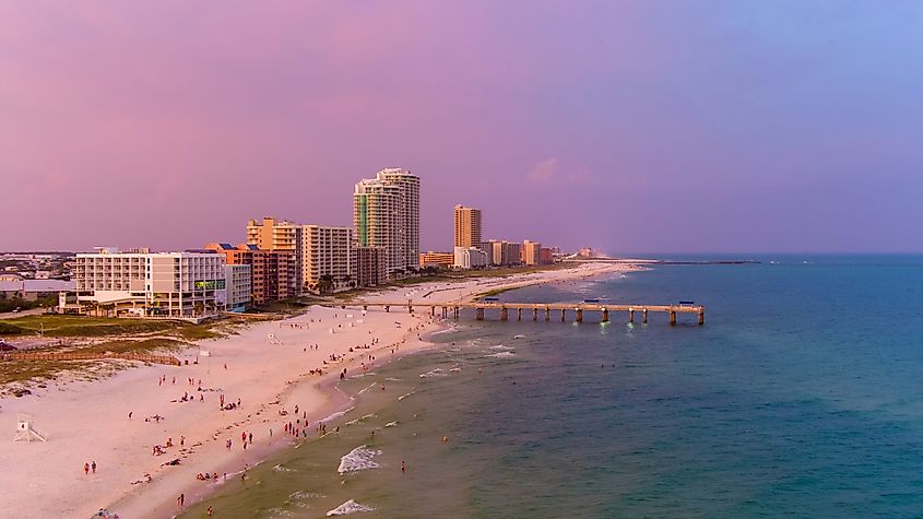 Orange Beach, AL, at sunset.