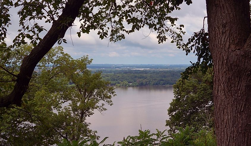 View of the Mississippi River as seen from the bluffs above Elsah