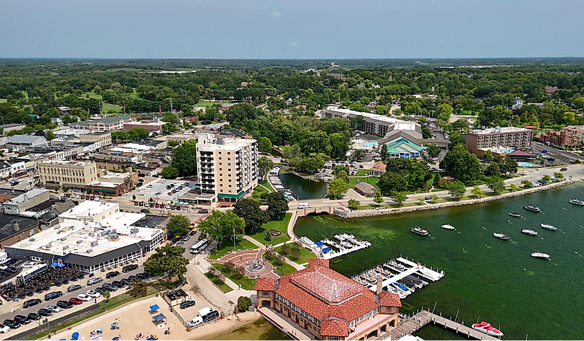 Aerial view of Lake Geneva, Wisconsin.