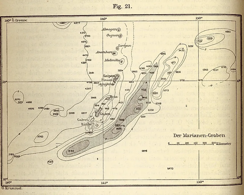 Otto Krummel's 1907 map of the Mariana Trench