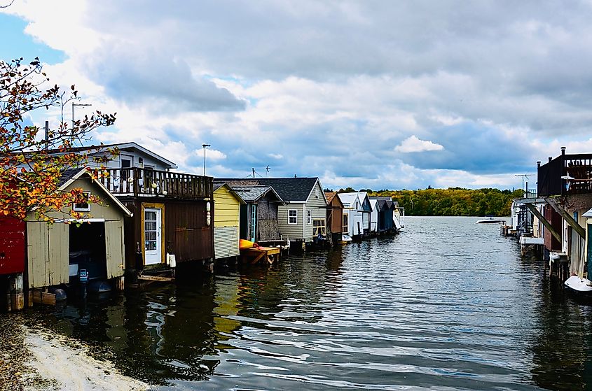 Historical boathouses on Canandaigua Lake, New York