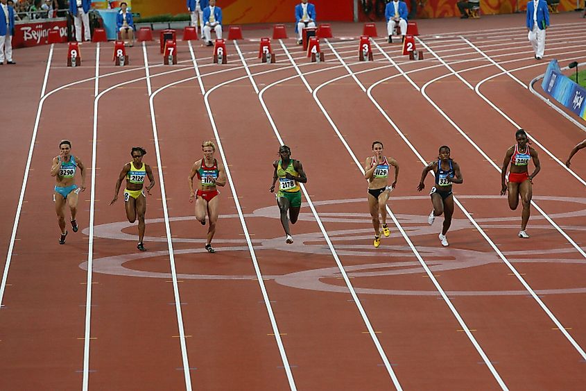 Women's 100m sprint at the 2008 Olympics.