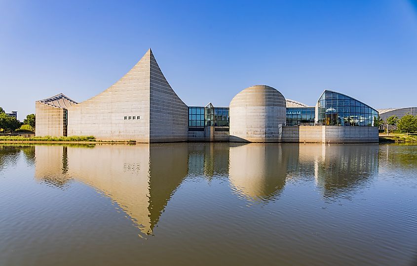 Sunny exterior view of the Exploration Place, Kansas.