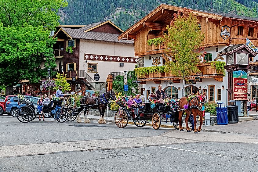 Horse carriages in Leavenworth, Washington.