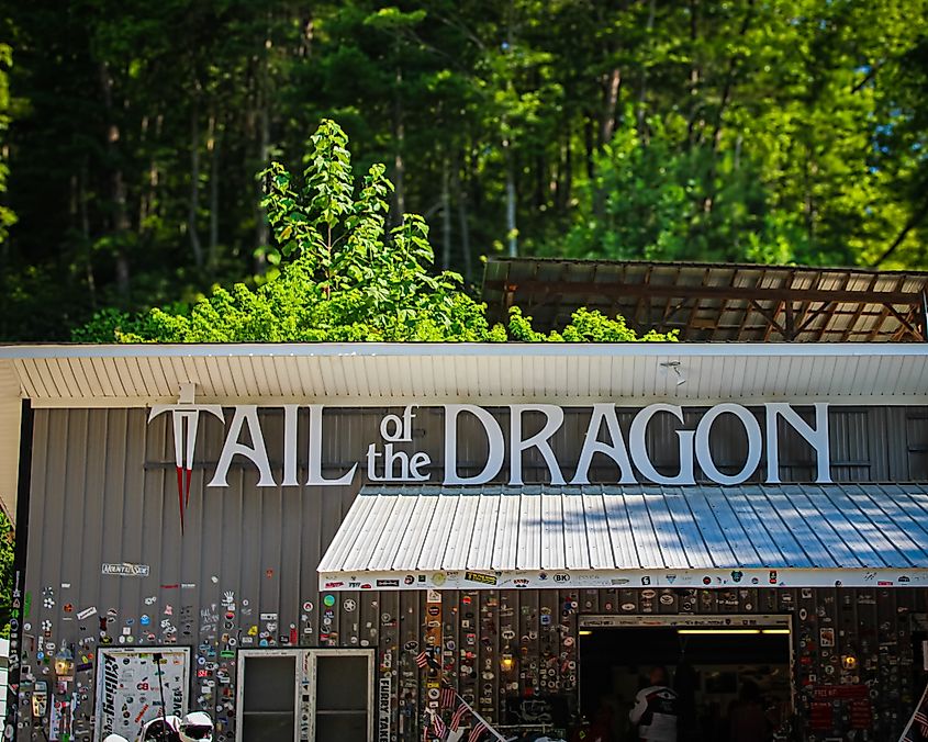 A building sign by the motorcycle resort at the "Tail of the Dragon."
