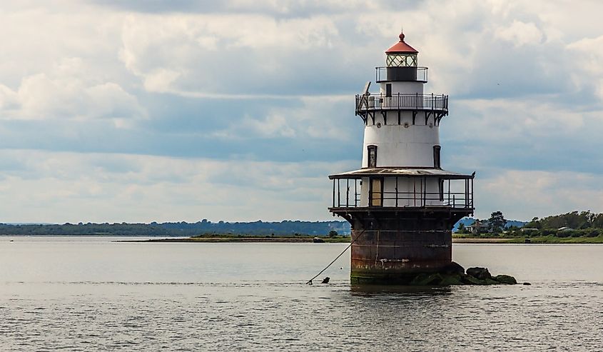 Shoal lighthouse surrounded by water (Hog Island, RI, USA)