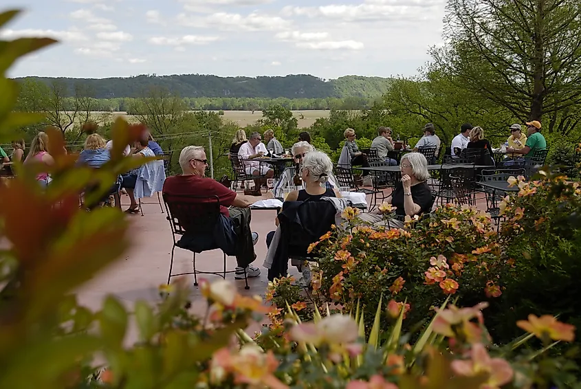 People enjoying wine at a winery in Defiance, Missouri.