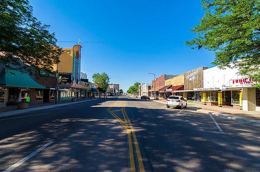 View looking south on Broadway in Scottsbluff, Nebraska.