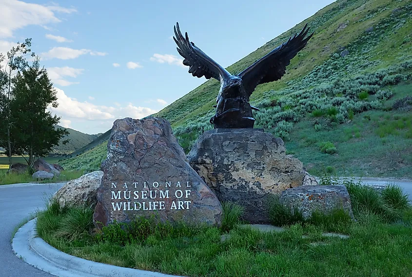 Golden eagle statue at the entrance to the National Museum of Wildlife Art in Jackson, Wyoming
