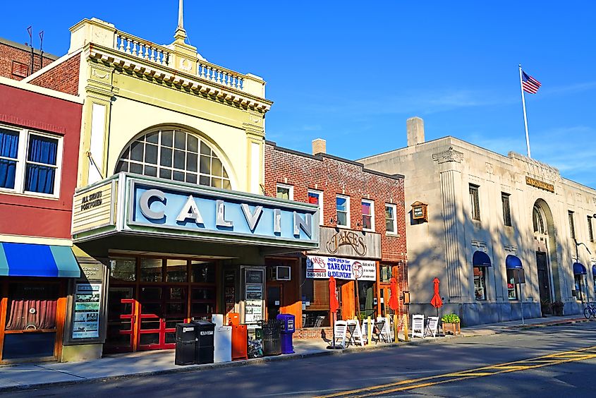 View of buildings in downtown Northampton, Massachusetts, home to Smith College.