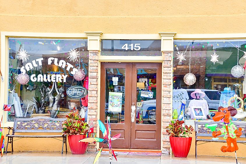 Storefront in Rockport, Texas, featuring artwork.