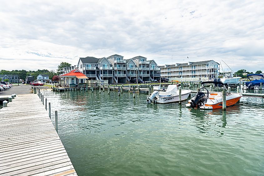 Buildings along the coast in Chincoteague, Virginia.