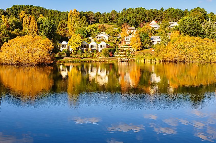 View of lakefront houses in Daylesford, Victoria.