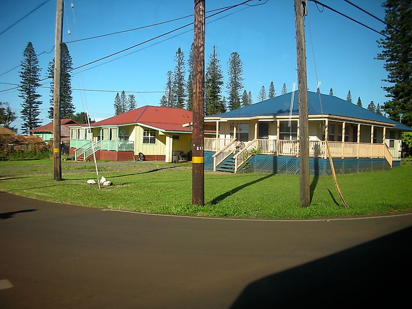 Quaint homes in the town of Lanai, Hawaii.