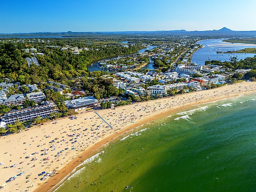 Aerial view of Noosa Main Beach in Queensland, Australia.